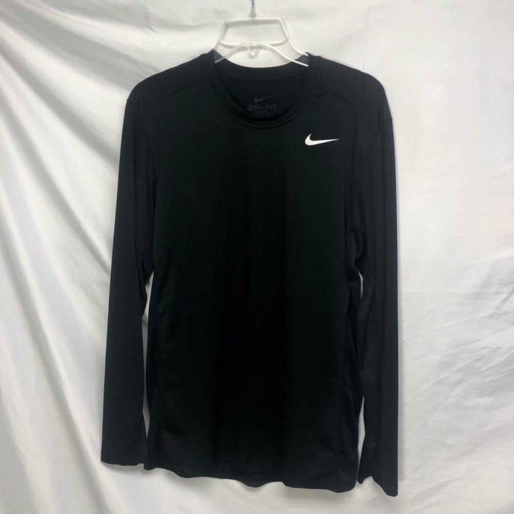 Nike Dri-Fit Mens Activewear Long Sleeve Top Shirt Black White Crew Neck M